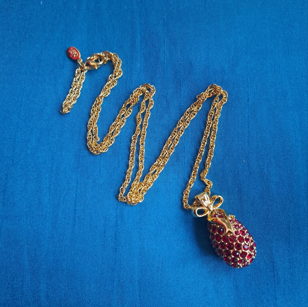 Joan Rivers BNWT Gold Faberge Crown Egg pave Rhinestone pendant necklace